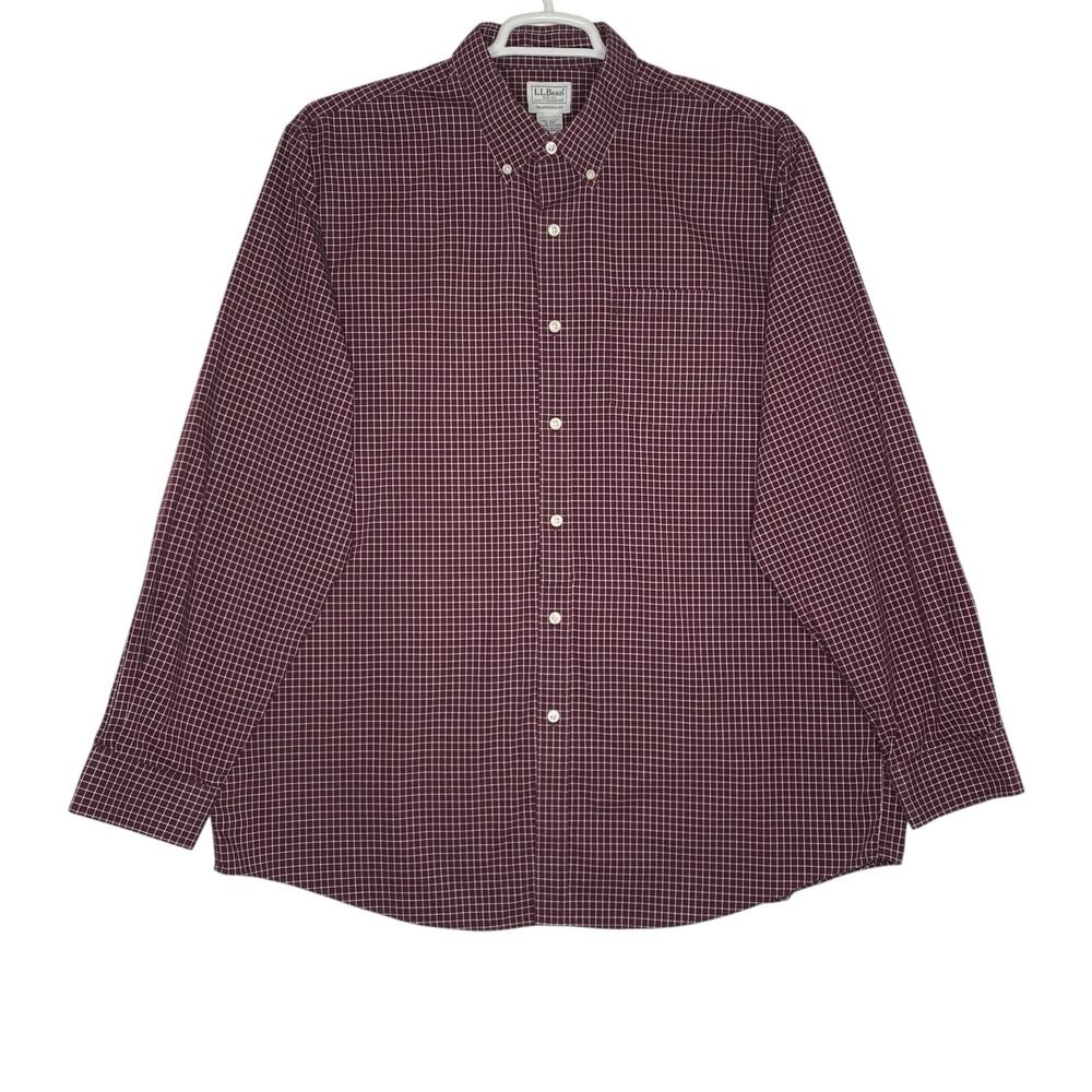 LL Bean Plaid Grid Shirt Red Maroon Mens XL Button Down Cotton Preppy Classic